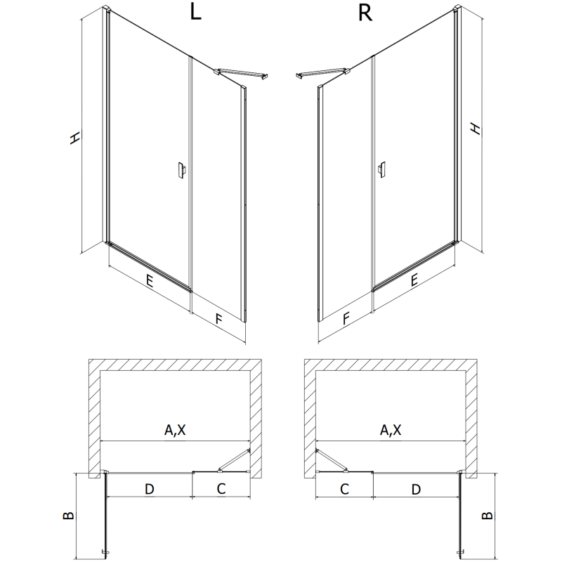 Mexen Mist-B 110 cm Hinged Shower Door, Transparent, Brushed Gold - 8A2-110-001-55-00