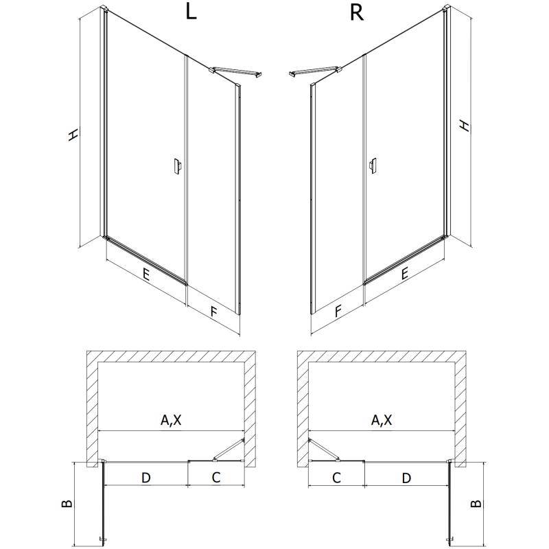 Mexen Mist-B Hinged Shower Door 120 cm, Transparent, Brushed Copper - 8A2-120-001-65-00