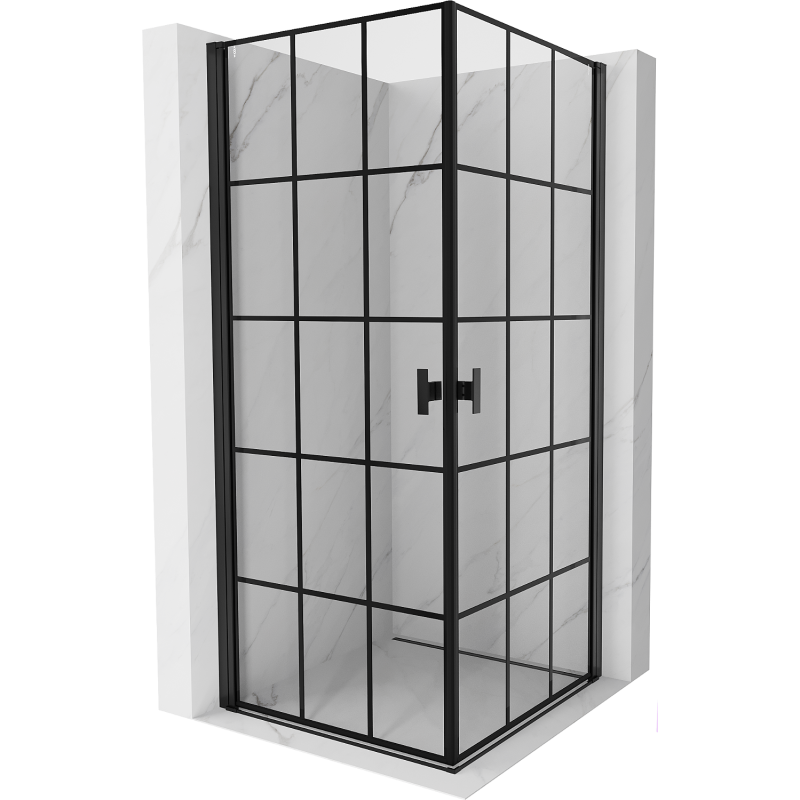 Mexen Mist-B Duo shower enclosure pivot 90 x 90 cm, black grid, black - 8A2-090L-090P-70-77