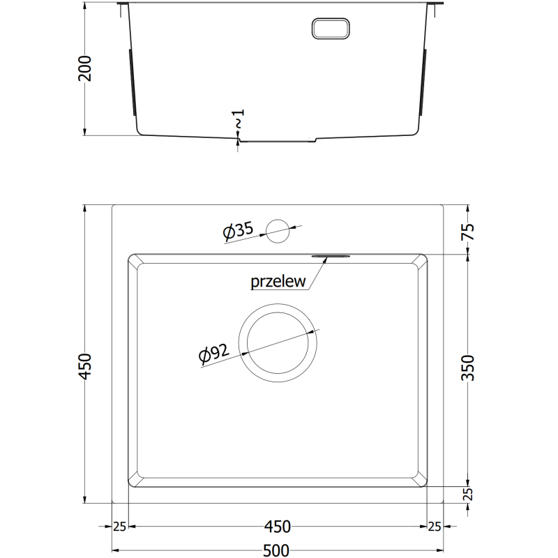 Mexen Solix steel sink 1-bowl 500 x 450 mm, inox HC - 6402501000-01HC