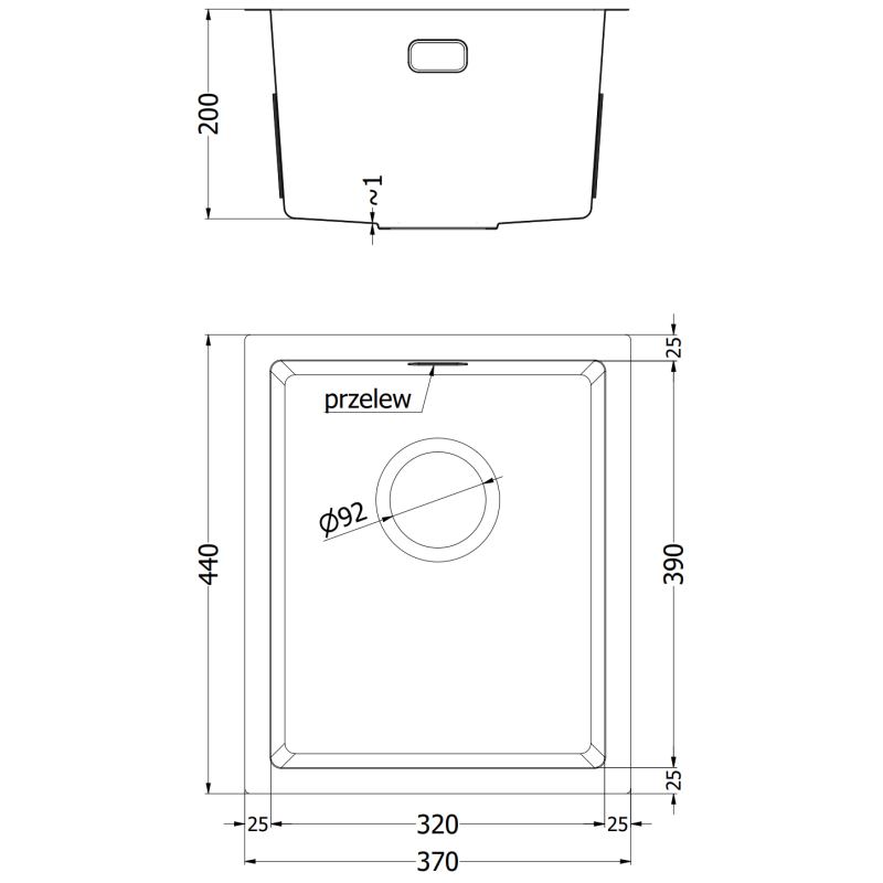 Mexen Trixo stainless steel sink, 1-bowl, 370 x 440 mm, copper - 6412371000-65