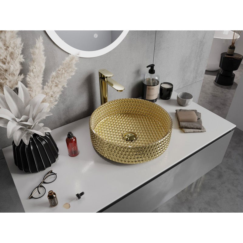 Mexen Aura glass countertop washbasin 39 x 39 cm, gold - 24013952