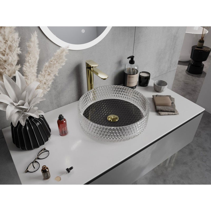Mexen Aura glass countertop washbasin 39 x 39 cm, transparent/black - 24013971