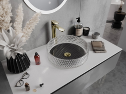 Mexen Aura Glass Countertop Basin 39 x 39 cm, Transparent/Black - 24013971
