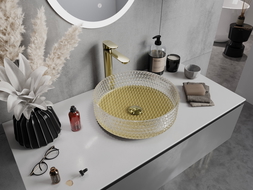 Mexen Aura glass countertop basin 39 x 39 cm, transparent/gold - 24013951