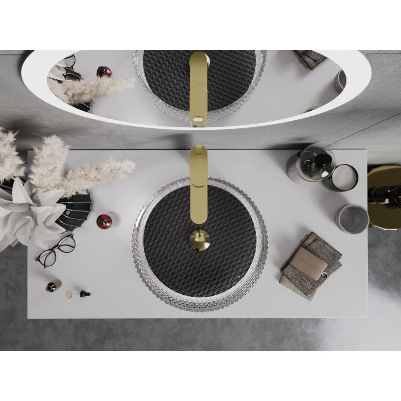 Mexen Aura glass countertop washbasin 39 x 39 cm, transparent/black - 24013971