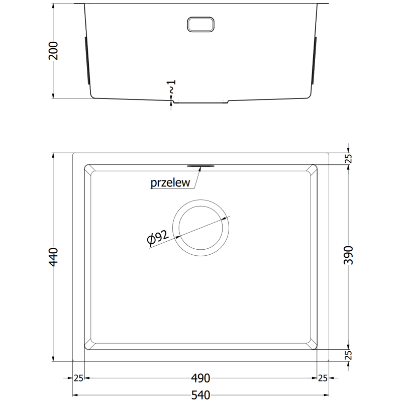 Mexen Trixo 1-Bowl Stainless Steel Sink 540 x 440 mm, Black - 6414541000-70