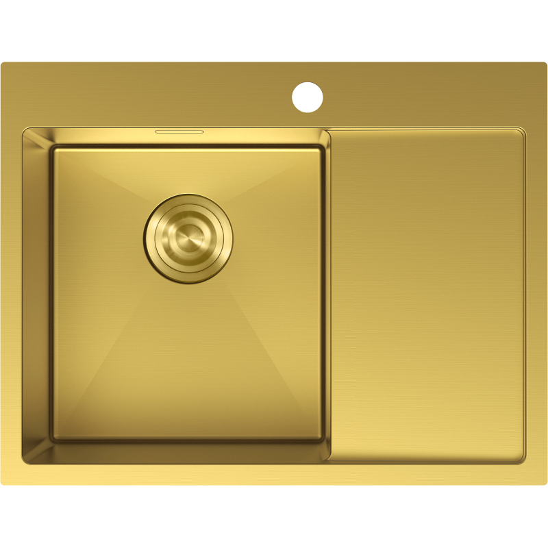 Mexen Exar 1-bowl steel sink with left drainer 620 x 480 mm, gold - 6431621005L-55