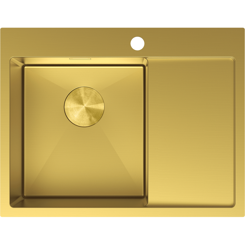 Mexen Exar 1-bowl steel sink with left drainer 620 x 480 mm, gold - 6431621005L-55