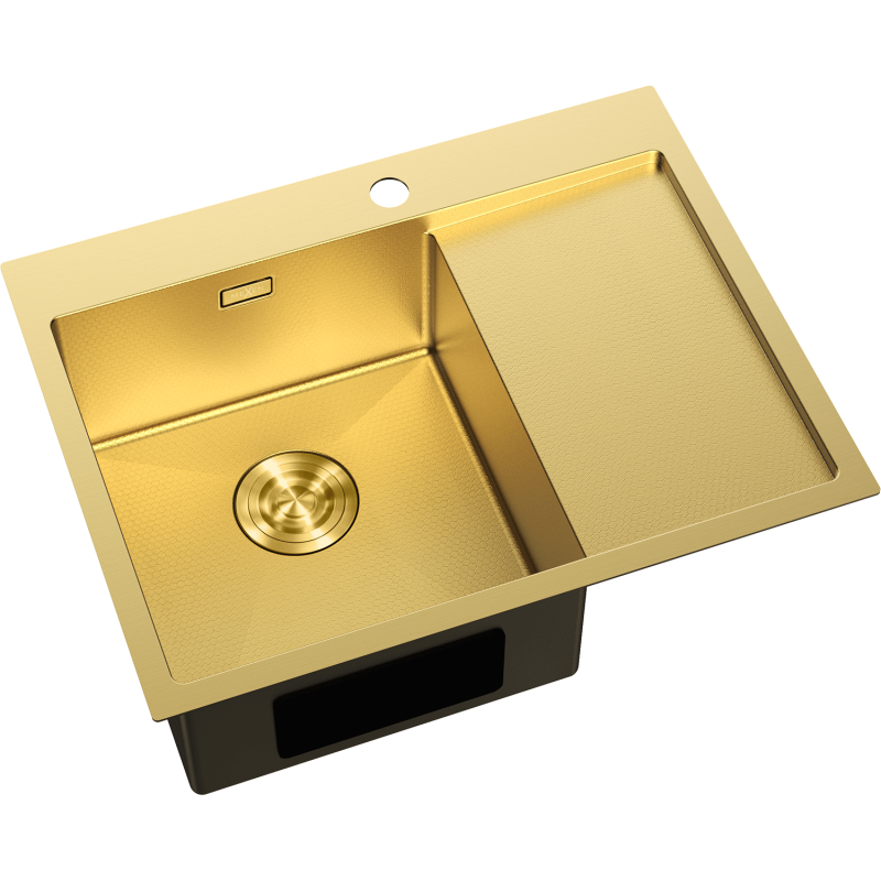 Mexen Exar 1-Bowl Steel Sink with Left Drainer 620 x 480 mm, Gold HC - 6431621005L-55HC