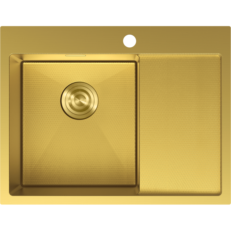 Mexen Exar 1-Bowl Steel Sink with Left Drainer 620 x 480 mm, Gold HC - 6431621005L-55HC