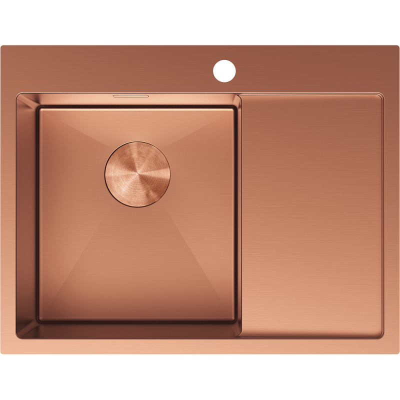 Mexen Exar stainless steel sink 1-bowl with drainer, left 620 x 480 mm, copper - 6431621005L-65