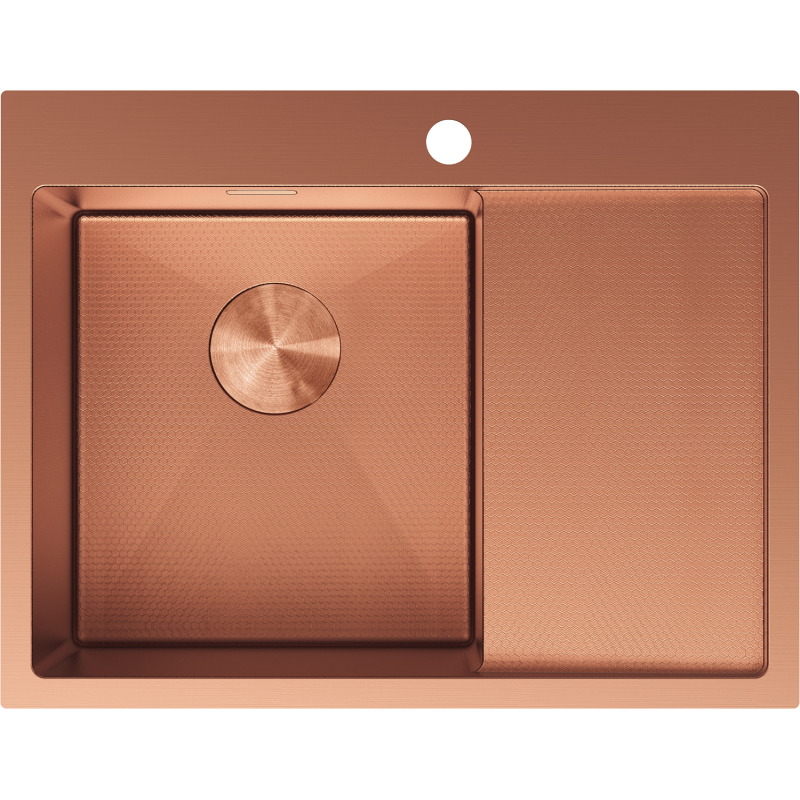 Mexen Exar stainless steel 1-bowl sink with drainer, left 620 x 480 mm, copper HC - 6431621005L-65HC