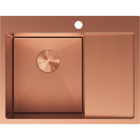 Mexen Exar stainless steel 1-bowl sink with drainer, left 620 x 480 mm, copper HC - 6431621005L-65HC