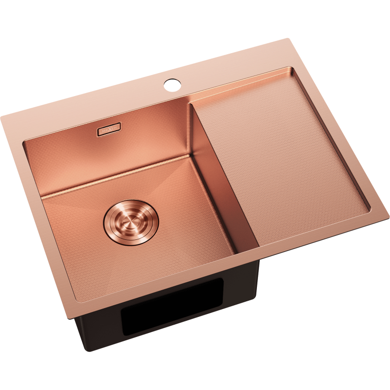 Mexen Exar 1-basin steel sink with left drainer 620 x 480 mm, copper HC - 6431621005L-65HC