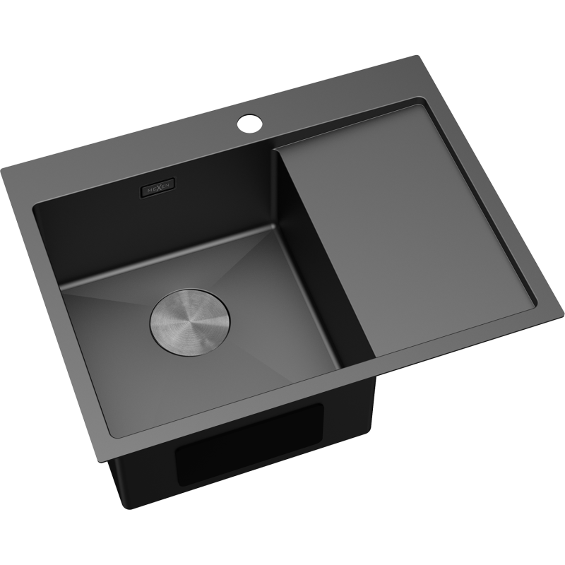 Mexen Exar steel sink 1-bowl with drainer, left 620 x 480 mm, black - 6431621005L-70