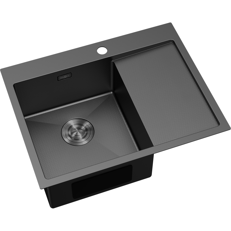 Mexen Exar stainless steel 1-bowl sink with left drainer 620 x 480 mm, black HC - 6431621005L-70HC