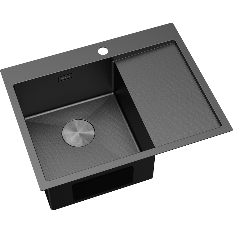 Mexen Exar stainless steel 1-bowl sink with left drainer 620 x 480 mm, black HC - 6431621005L-70HC