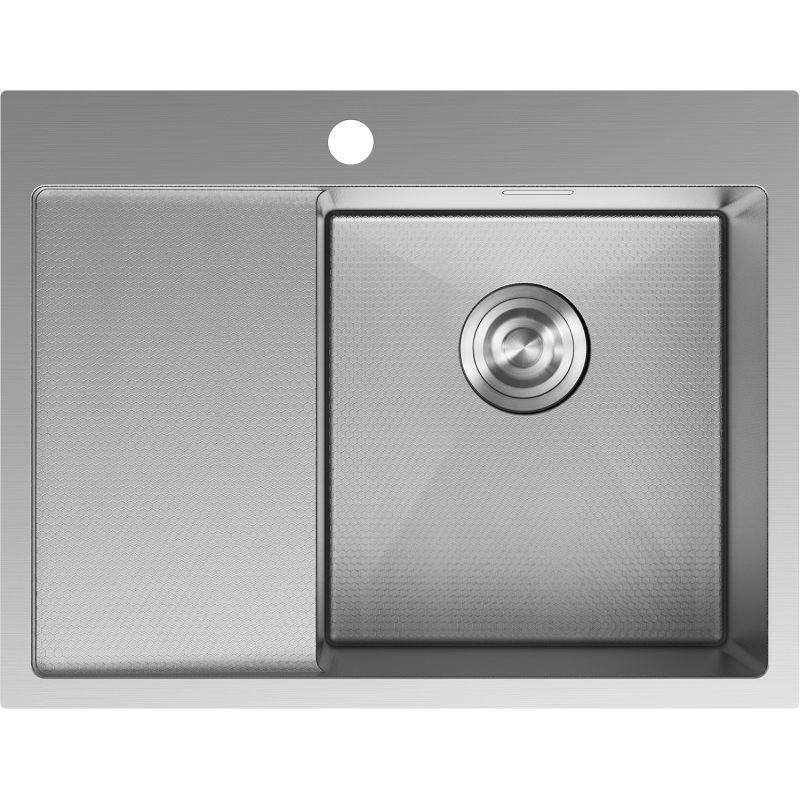 Mexen Exar stainless steel sink 1-bowl with right drainer 620 x 480 mm, inox HC - 6432621005P-01HC