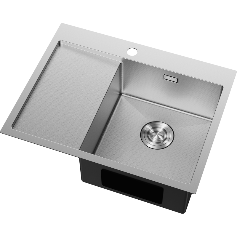 Mexen Exar stainless steel sink 1-bowl with right drainer 620 x 480 mm, inox HC - 6432621005P-01HC