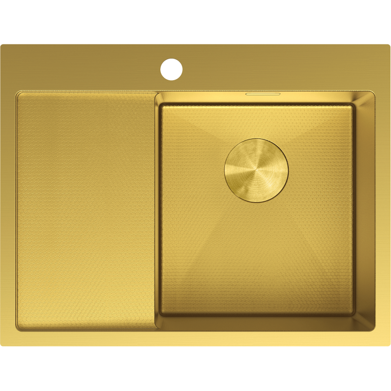 Mexen Exar steel sink single-bowl with drainer, right 620 x 480 mm, gold HC - 6432621005P-55HC