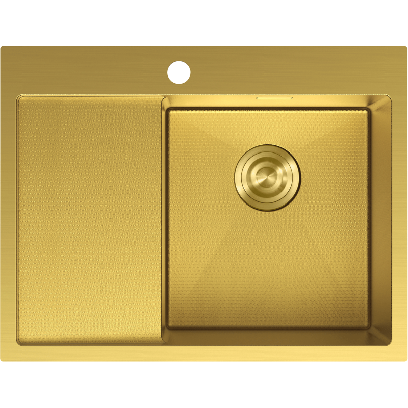 Mexen Exar steel sink single-bowl with drainer, right 620 x 480 mm, gold HC - 6432621005P-55HC