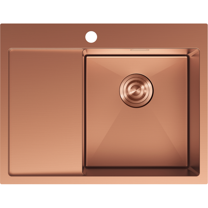 Mexen Exar stainless steel 1-bowl sink with drainer, right 620 x 480 mm, copper - 6432621005P-65