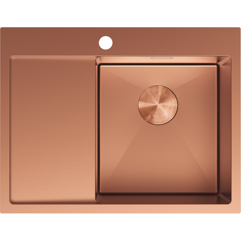 Mexen Exar 1-bowl steel sink with right drainer 620 x 480 mm, copper - 6432621005P-65
