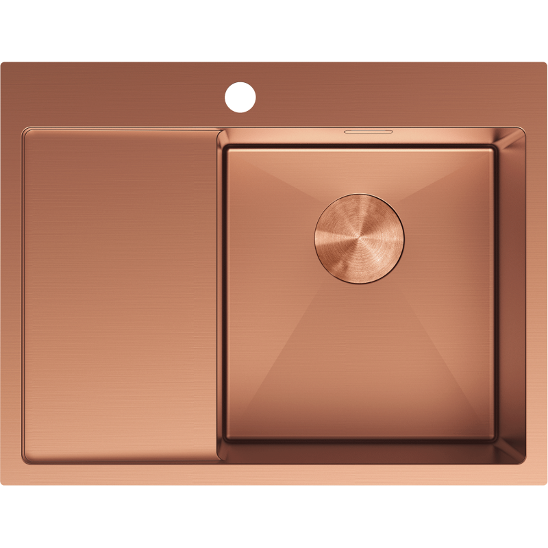 Mexen Exar stainless steel 1-bowl sink with drainer, right 620 x 480 mm, copper - 6432621005P-65