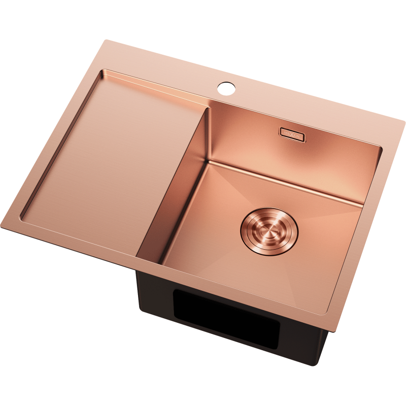 Mexen Exar stainless steel 1-bowl sink with drainer, right 620 x 480 mm, copper - 6432621005P-65