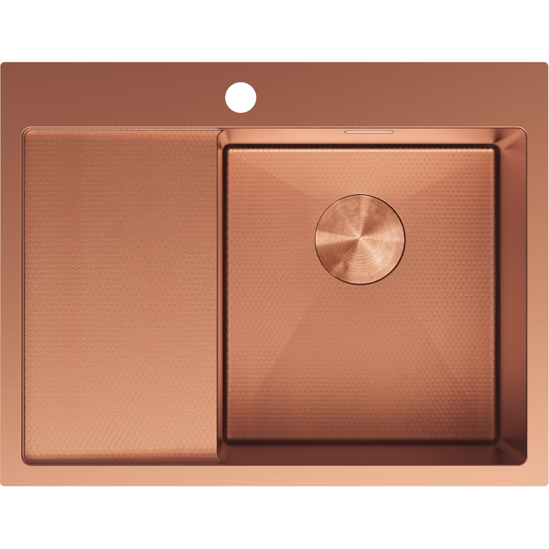 Mexen Exar stainless steel kitchen sink 1-bowl with right drainer 620 x 480 mm, copper HC - 6432621005P-65HC