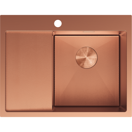 Mexen Exar 1-bowl stainless steel sink with drainer, right 620 x 480 mm, copper HC - 6432621005P-65HC