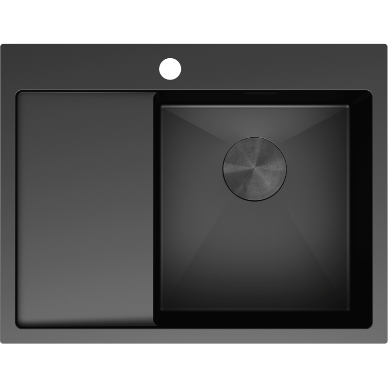 Mexen Exar stainless steel sink 1-bowl with drainer, right 620 x 480 mm, black - 6432621005P-70