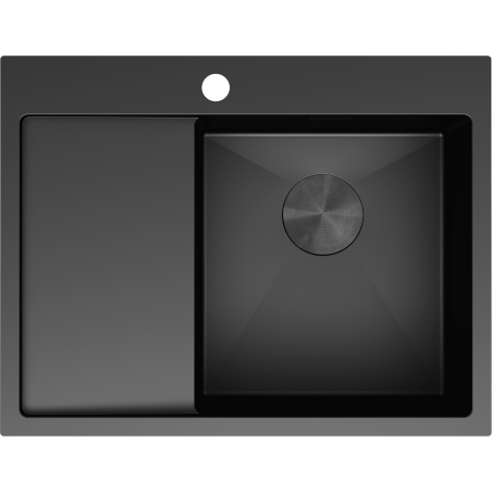 Mexen Exar stainless steel sink 1-bowl with drainer, right 620 x 480 mm, black - 6432621005P-70