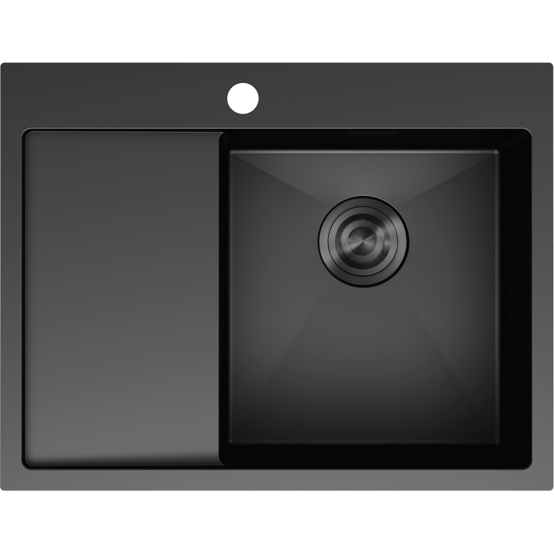 Mexen Exar stainless steel sink 1-bowl with drainer, right 620 x 480 mm, black - 6432621005P-70