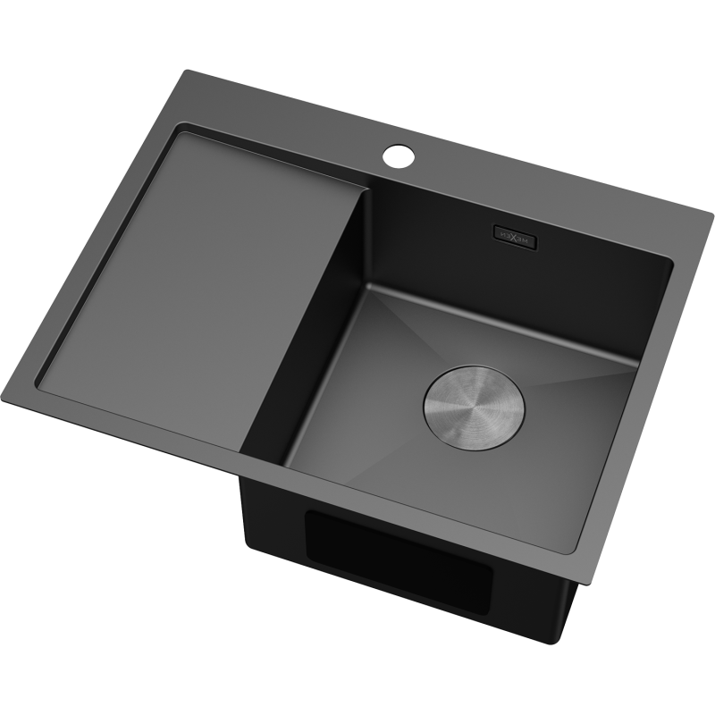 Mexen Exar stainless steel sink 1-bowl with drainer, right 620 x 480 mm, black - 6432621005P-70