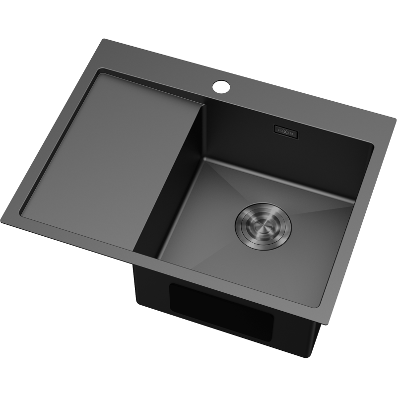 Mexen Exar stainless steel sink 1-bowl with drainer, right 620 x 480 mm, black - 6432621005P-70