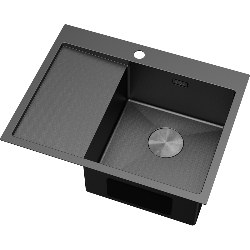 Mexen Exar steel kitchen sink 1-bowl with drainer, right 620 x 480 mm, black HC - 6432621005P-70HC