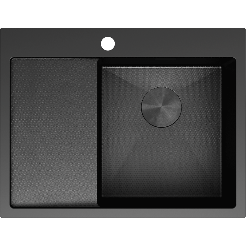 Mexen Exar steel sink 1-bowl with right drainer 620 x 480 mm, black HC -6432621005P-70HC