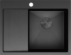 Mexen Exar steel kitchen sink 1-bowl with drainer, right 620 x 480 mm, black HC - 6432621005P-70HC