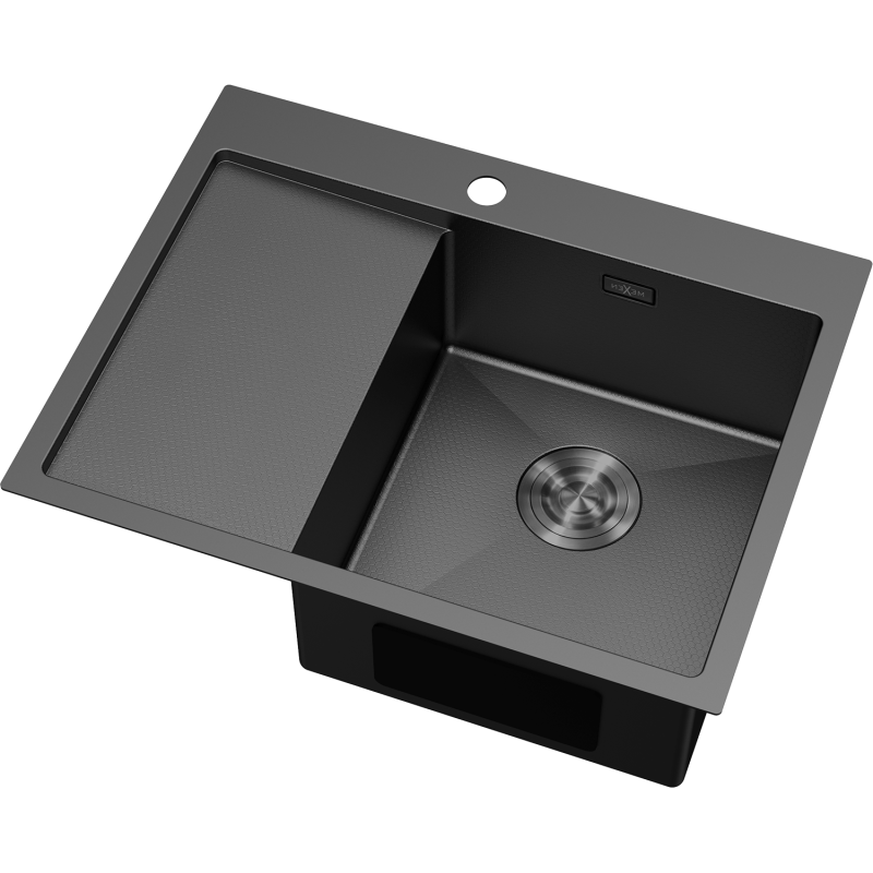 Mexen Exar steel sink 1-bowl with right drainer 620 x 480 mm, black HC -6432621005P-70HC
