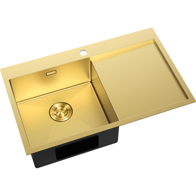Mexen Exar stainless steel sink 1-bowl with drainer, left 780 x 480 mm, gold - 6433781010L-55