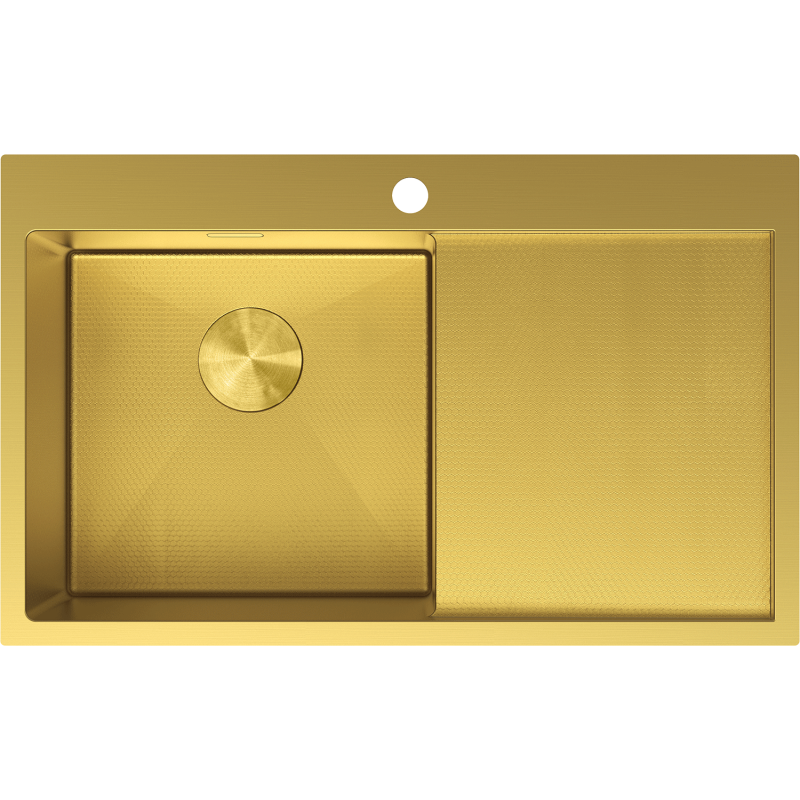 Mexen Exar 1-bowl stainless steel sink with drainer, left 780 x 480 mm, gold HC - 6433781010L-55HC