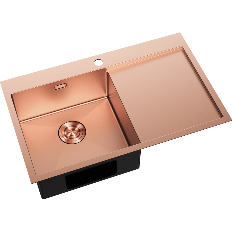 Mexen Exar steel sink 1-bowl with drainer, left 780 x 480 mm, copper - 6433781010L-65