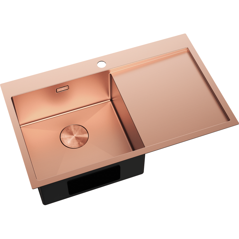 Mexen Exar steel sink 1-bowl with drainer, left 780 x 480 mm, copper - 6433781010L-65