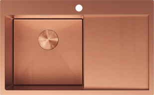 Mexen Exar 1-bowl stainless steel sink with left drainer 780 x 480 mm, copper HC - 6433781010L-65HC