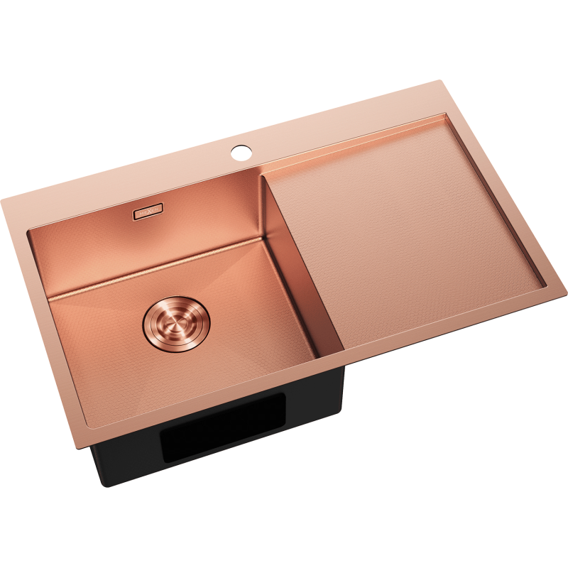 Mexen Exar 1-bowl stainless steel sink with left drainer 780 x 480 mm, copper HC - 6433781010L-65HC