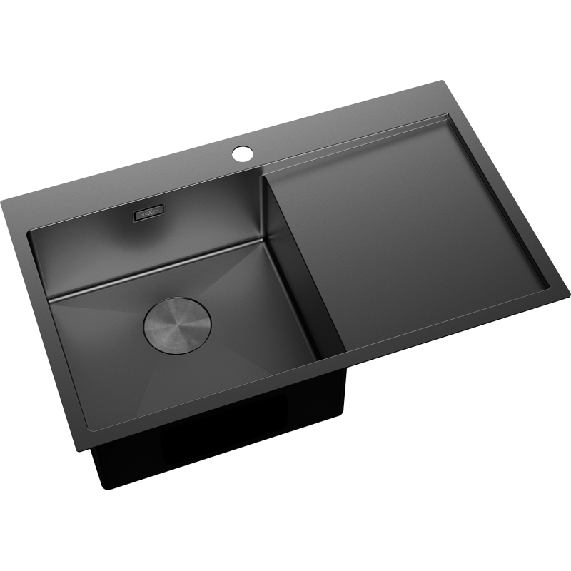 Mexen Exar stainless steel sink 1-bowl with drainer, left 780 x 480 mm, black - 6433781010L-70