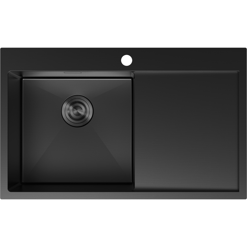 Mexen Exar stainless steel sink 1-bowl with drainer, left 780 x 480 mm, black - 6433781010L-70