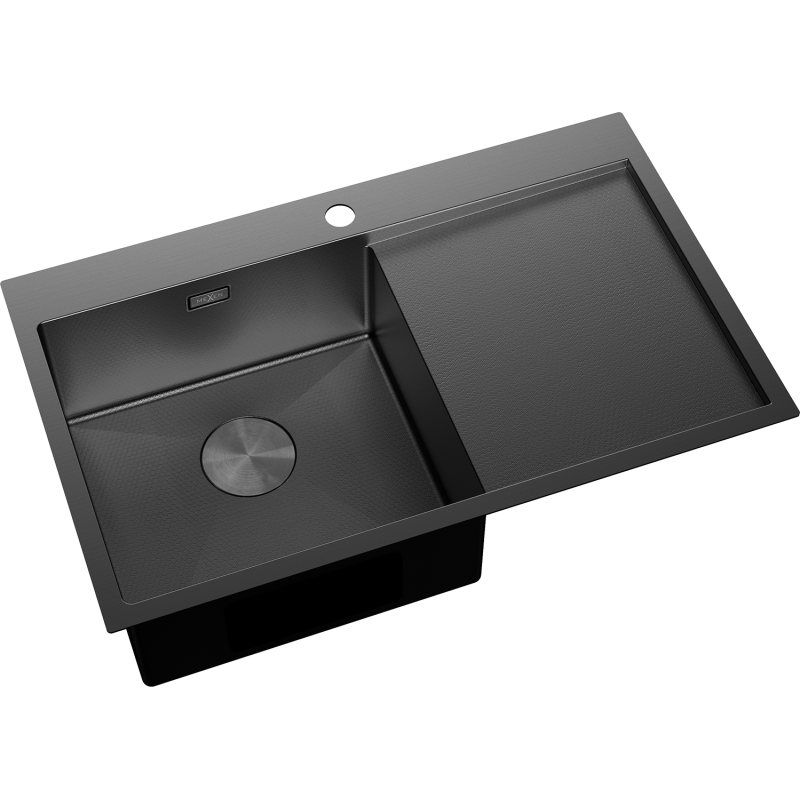 Mexen Exar steel sink with 1 bowl and drainer, left 780 x 480 mm, black HC - 6433781010L-70HC